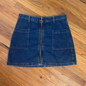 Mid blue denim skirt with zipper front by Topshop